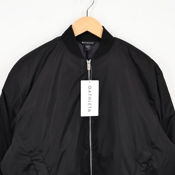 NWT Athleta Sateen Bomber Jacket Relaxed Oversized Fit Black Size Medium - Picture 6 of 11